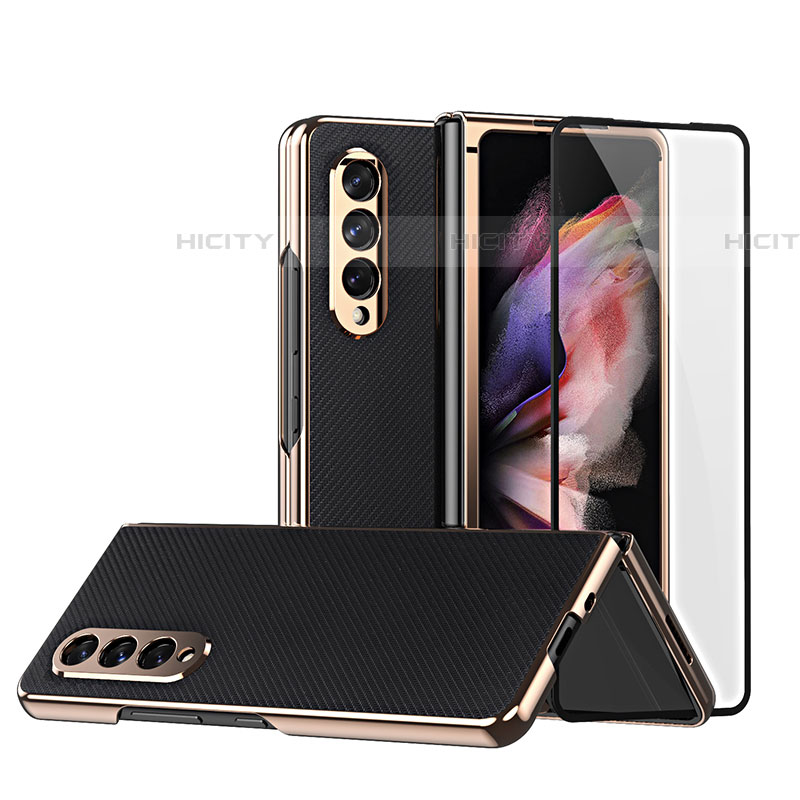 Funda Bumper Lujo Cuero y Plastico Mate Carcasa C03 para Samsung Galaxy Z Fold4 5G Negro