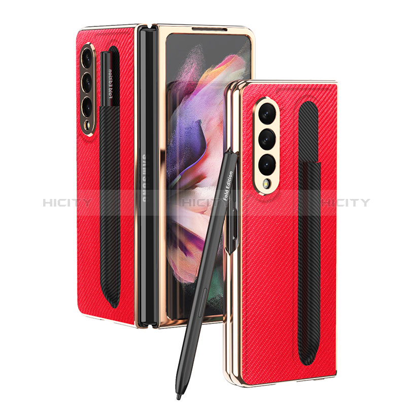 Funda Bumper Lujo Cuero y Plastico Mate Carcasa C04 para Samsung Galaxy Z Fold3 5G Rojo