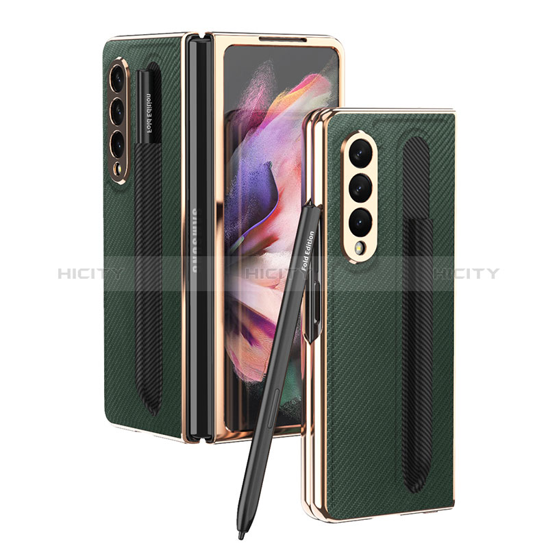 Funda Bumper Lujo Cuero y Plastico Mate Carcasa C04 para Samsung Galaxy Z Fold3 5G Verde