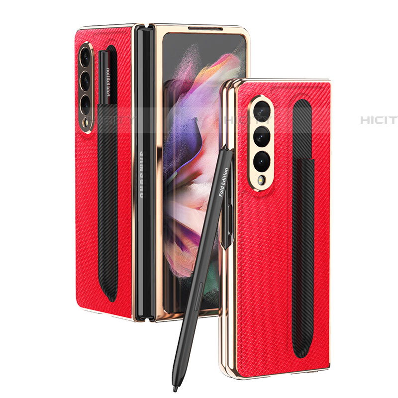 Funda Bumper Lujo Cuero y Plastico Mate Carcasa C04 para Samsung Galaxy Z Fold4 5G Rojo