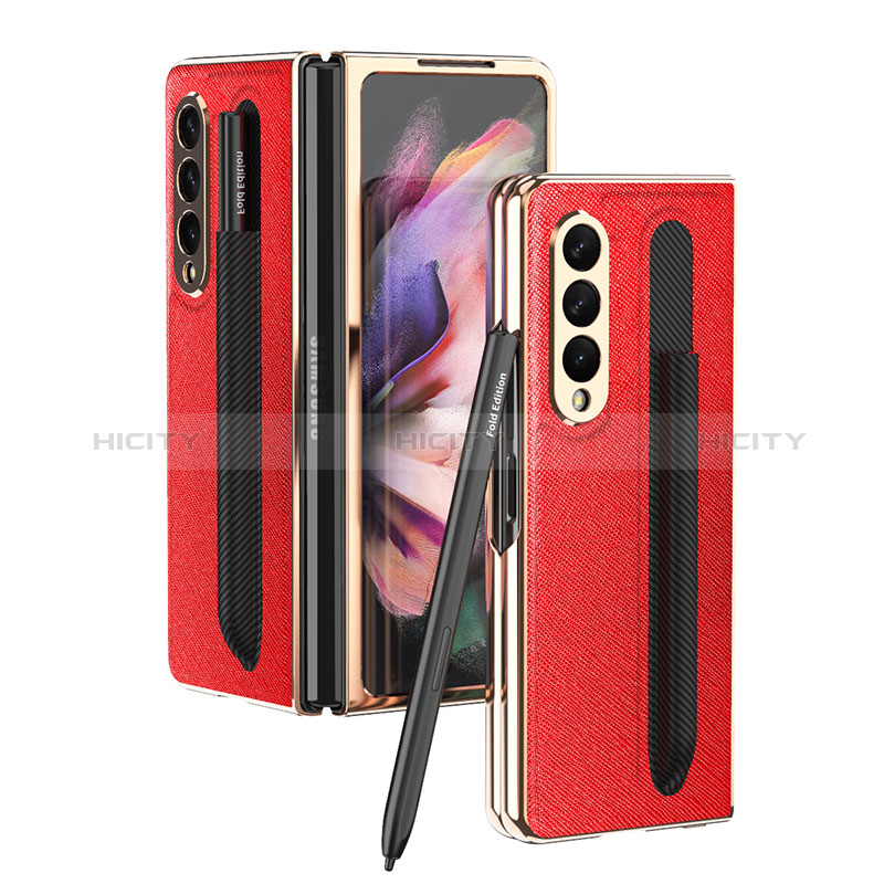 Funda Bumper Lujo Cuero y Plastico Mate Carcasa C05 para Samsung Galaxy Z Fold3 5G Rojo