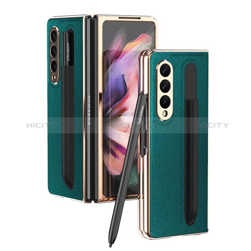 Funda Bumper Lujo Cuero y Plastico Mate Carcasa C05 para Samsung Galaxy Z Fold3 5G Verde