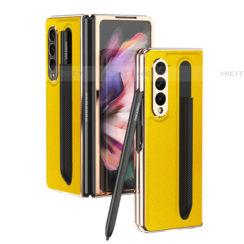 Funda Bumper Lujo Cuero y Plastico Mate Carcasa C05 para Samsung Galaxy Z Fold4 5G Amarillo