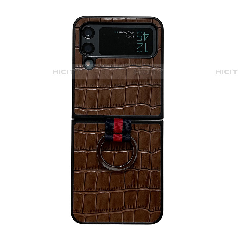 Funda Bumper Lujo Cuero y Plastico Mate Carcasa C06 para Samsung Galaxy Z Flip4 5G Marron