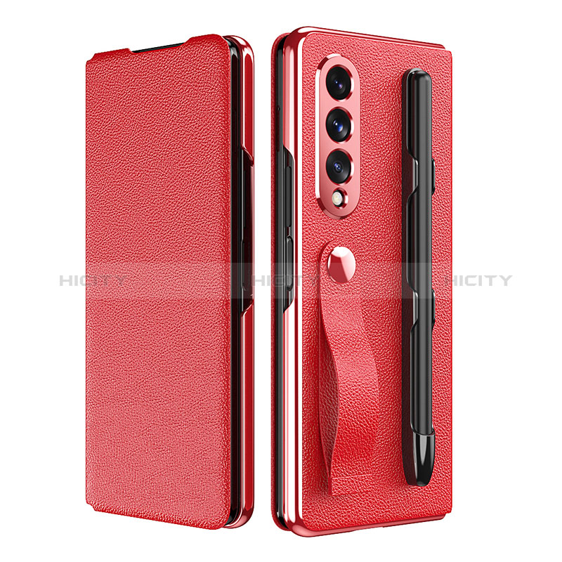 Funda Bumper Lujo Cuero y Plastico Mate Carcasa C06 para Samsung Galaxy Z Fold3 5G Rojo