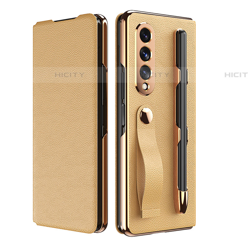 Funda Bumper Lujo Cuero y Plastico Mate Carcasa C06 para Samsung Galaxy Z Fold4 5G Oro