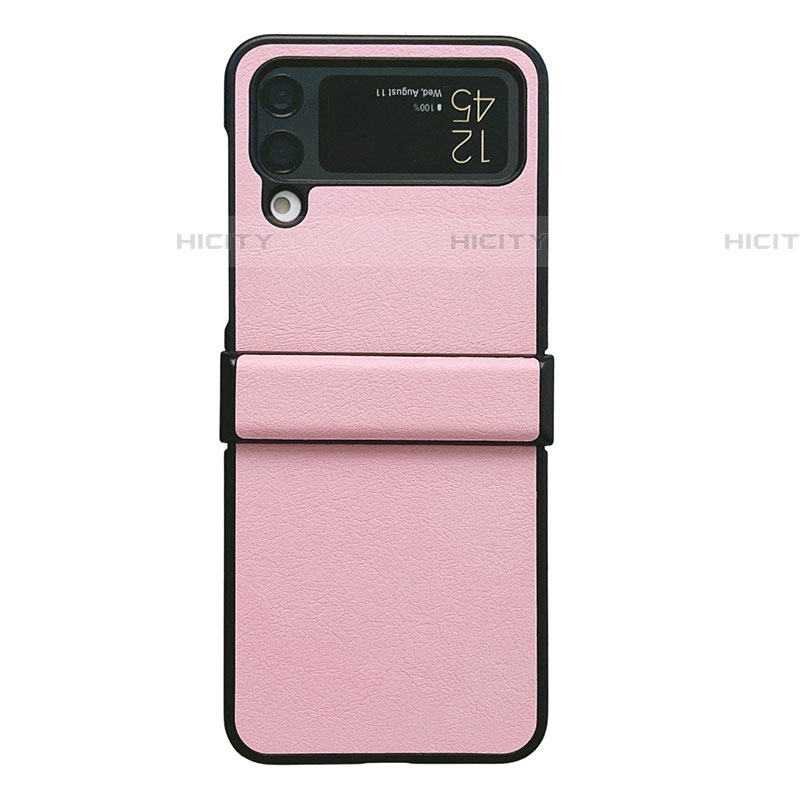 Funda Bumper Lujo Cuero y Plastico Mate Carcasa C08 para Samsung Galaxy Z Flip4 5G Oro Rosa