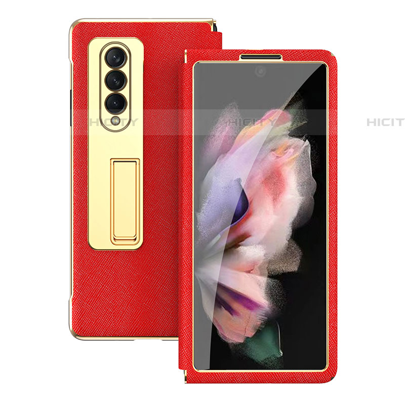 Funda Bumper Lujo Cuero y Plastico Mate Carcasa C08 para Samsung Galaxy Z Fold4 5G Rojo
