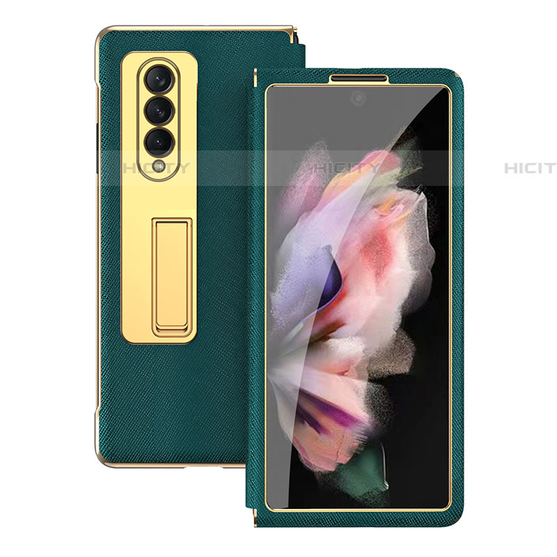 Funda Bumper Lujo Cuero y Plastico Mate Carcasa C08 para Samsung Galaxy Z Fold4 5G Verde