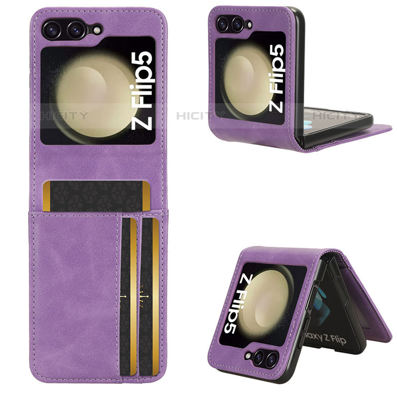 Funda Bumper Lujo Cuero y Plastico Mate Carcasa CX2 para Samsung Galaxy Z Flip5 5G Morado