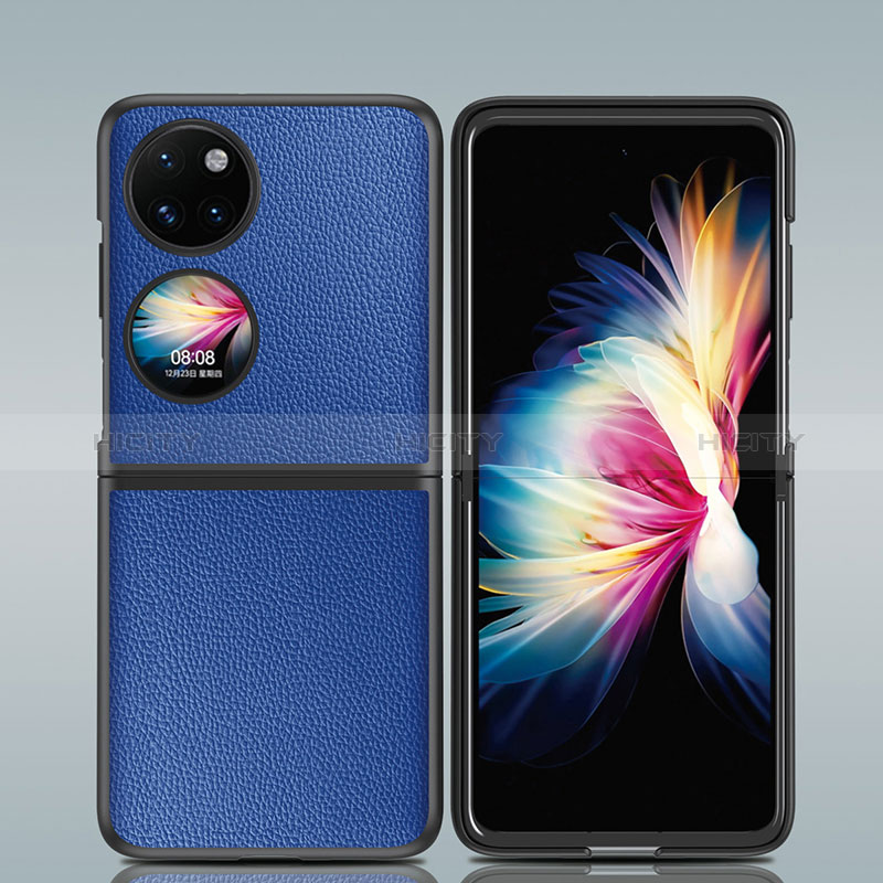 Funda Bumper Lujo Cuero y Plastico Mate Carcasa GS3 para Huawei P50 Pocket Azul