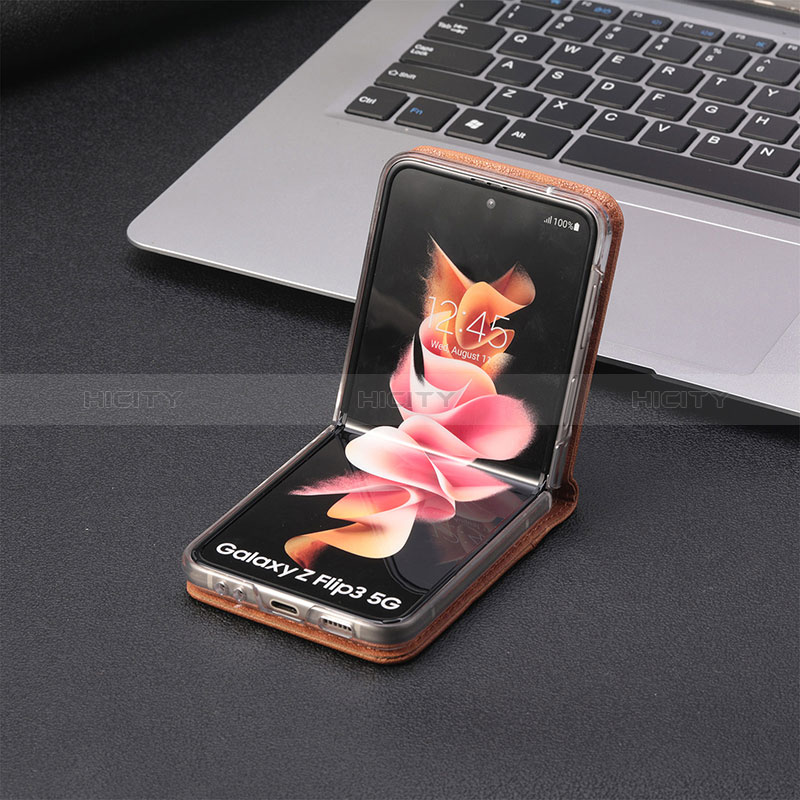 Funda Bumper Lujo Cuero y Plastico Mate Carcasa H02 para Samsung Galaxy Z Flip3 5G