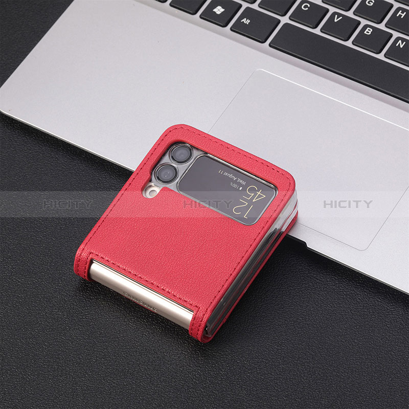 Funda Bumper Lujo Cuero y Plastico Mate Carcasa H02 para Samsung Galaxy Z Flip3 5G Rojo