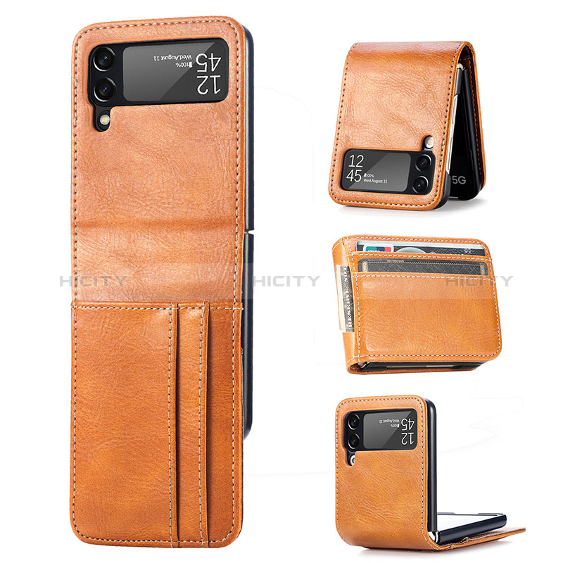 Funda Bumper Lujo Cuero y Plastico Mate Carcasa H03 para Samsung Galaxy Z Flip3 5G Marron