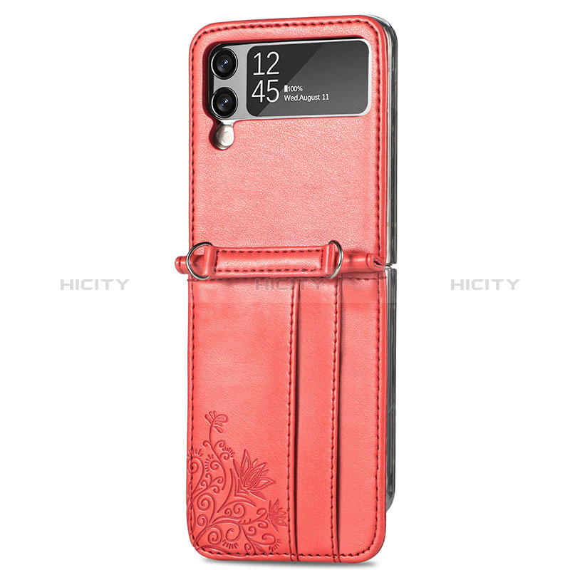 Funda Bumper Lujo Cuero y Plastico Mate Carcasa H04 para Samsung Galaxy Z Flip3 5G Rojo