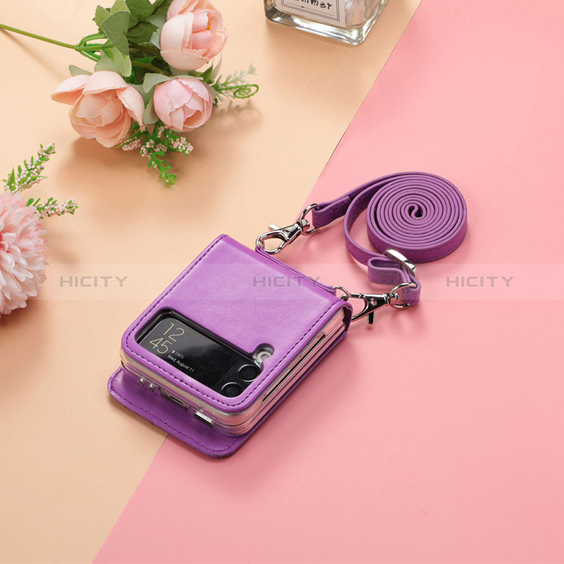 Funda Bumper Lujo Cuero y Plastico Mate Carcasa H05 para Samsung Galaxy Z Flip3 5G Morado