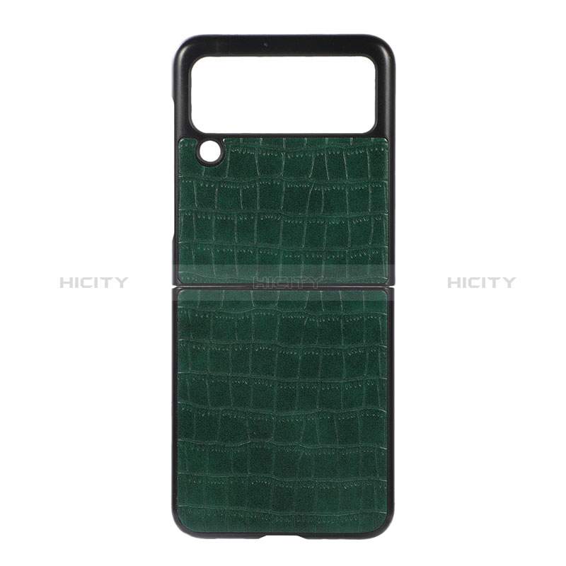 Funda Bumper Lujo Cuero y Plastico Mate Carcasa H06 para Samsung Galaxy Z Flip3 5G Verde
