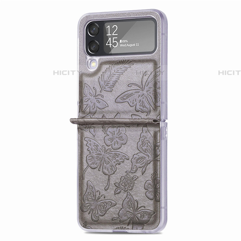 Funda Bumper Lujo Cuero y Plastico Mate Carcasa H07 para Samsung Galaxy Z Flip4 5G Gris