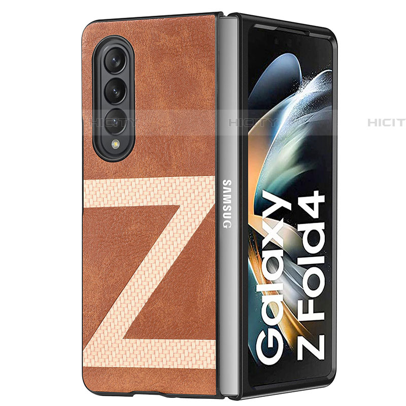 Funda Bumper Lujo Cuero y Plastico Mate Carcasa H08 para Samsung Galaxy Z Fold4 5G Marron