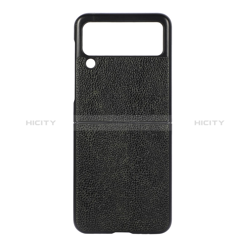 Funda Bumper Lujo Cuero y Plastico Mate Carcasa H09 para Samsung Galaxy Z Flip3 5G Negro