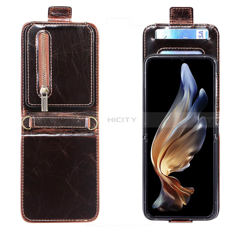 Funda Bumper Lujo Cuero y Plastico Mate Carcasa JD2 para Samsung Galaxy Z Flip3 5G Marron