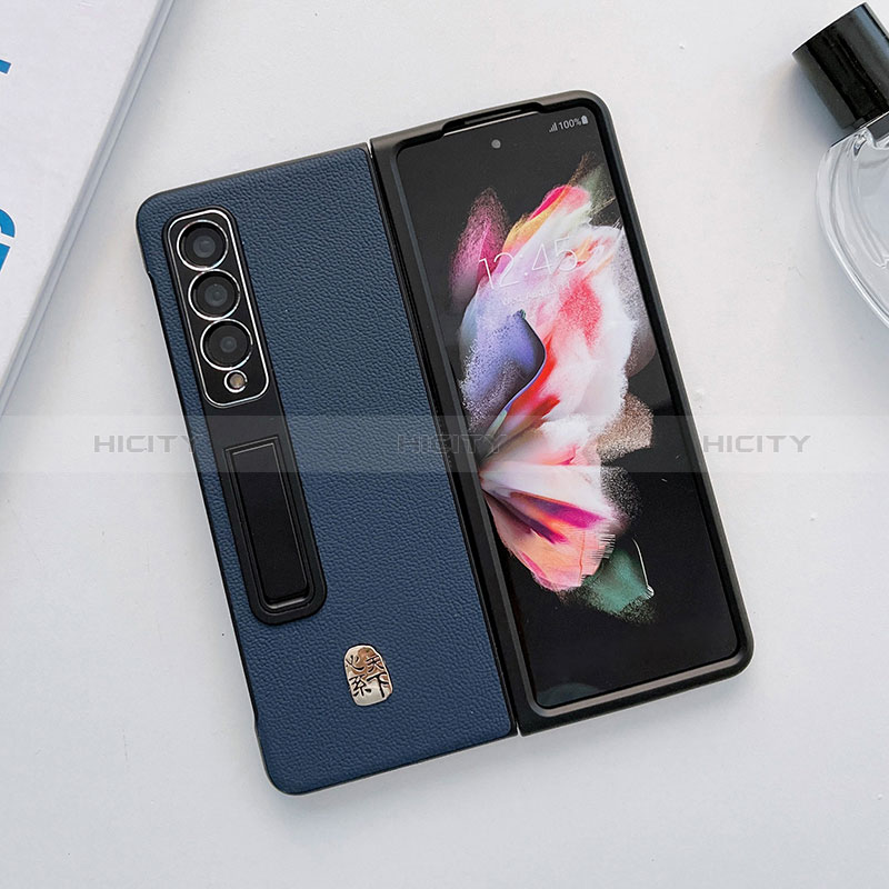 Funda Bumper Lujo Cuero y Plastico Mate Carcasa L03 para Samsung Galaxy Z Fold3 5G Azul