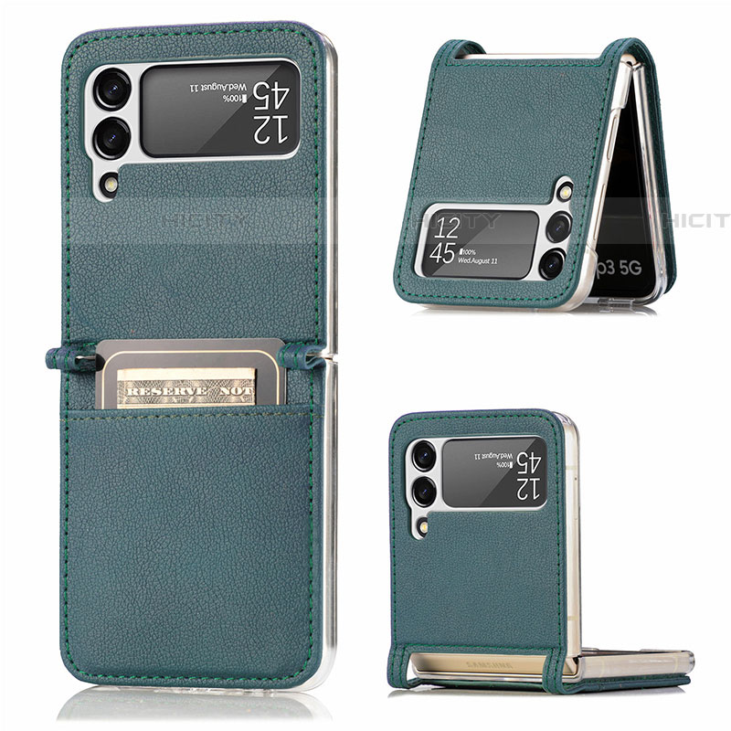 Funda Bumper Lujo Cuero y Plastico Mate Carcasa L05 para Samsung Galaxy Z Flip4 5G Verde