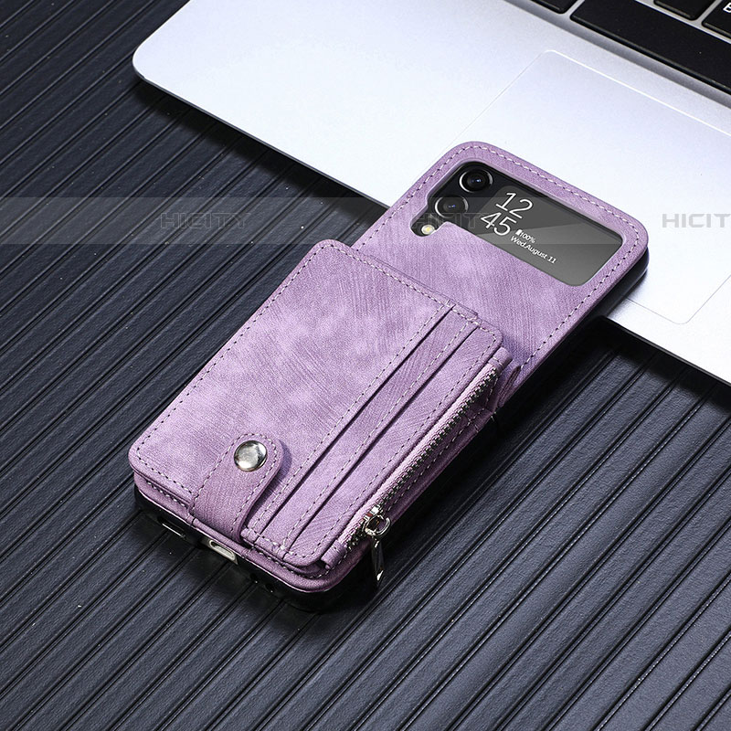 Funda Bumper Lujo Cuero y Plastico Mate Carcasa L06 para Samsung Galaxy Z Flip4 5G Morado