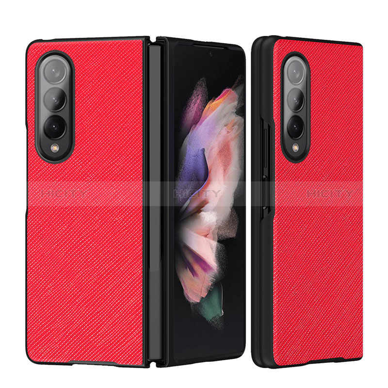 Funda Bumper Lujo Cuero y Plastico Mate Carcasa L06 para Samsung Galaxy Z Fold3 5G Rojo