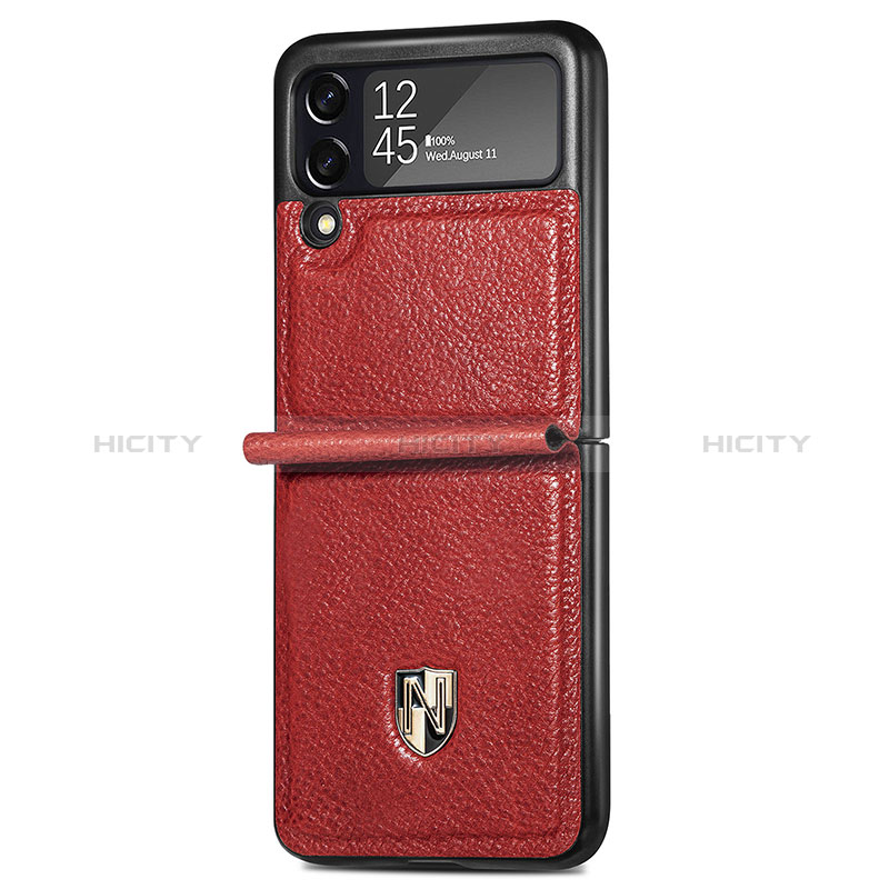 Funda Bumper Lujo Cuero y Plastico Mate Carcasa L07 para Samsung Galaxy Z Flip3 5G Rojo