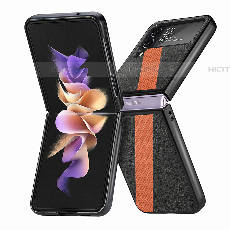 Funda Bumper Lujo Cuero y Plastico Mate Carcasa L07 para Samsung Galaxy Z Flip4 5G Negro
