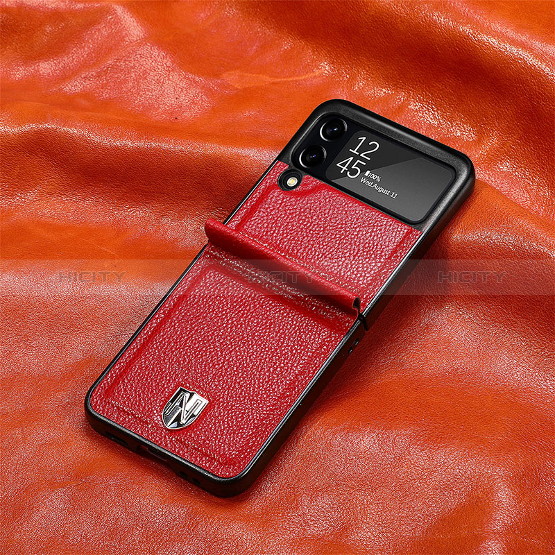 Funda Bumper Lujo Cuero y Plastico Mate Carcasa L08 para Samsung Galaxy Z Flip3 5G Rojo