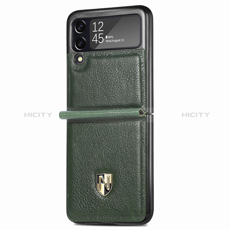 Funda Bumper Lujo Cuero y Plastico Mate Carcasa L09 para Samsung Galaxy Z Flip3 5G Verde