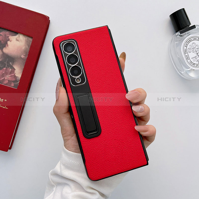 Funda Bumper Lujo Cuero y Plastico Mate Carcasa L09 para Samsung Galaxy Z Fold3 5G Rojo