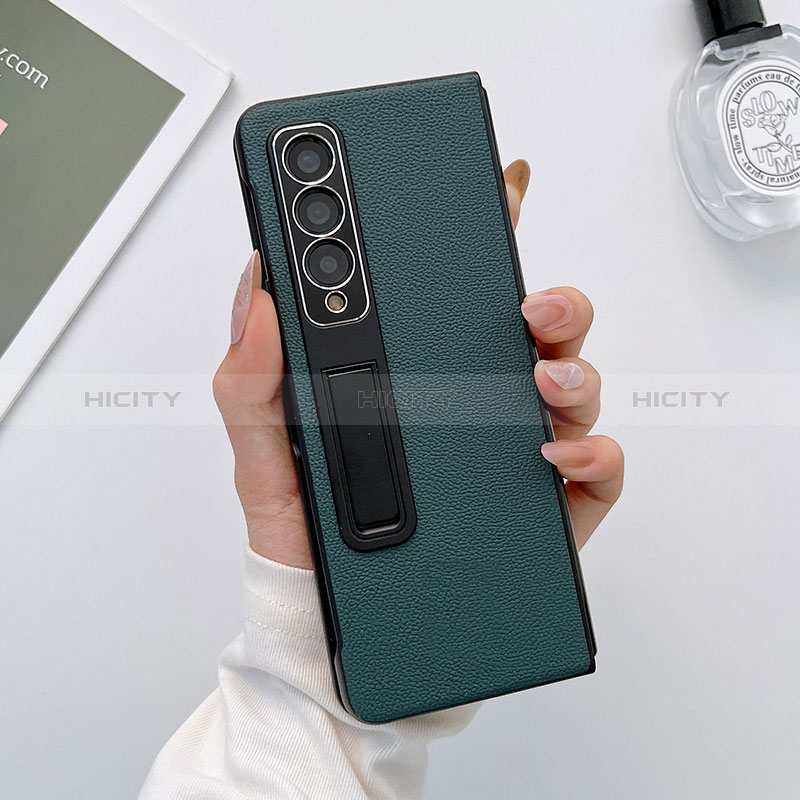 Funda Bumper Lujo Cuero y Plastico Mate Carcasa L09 para Samsung Galaxy Z Fold3 5G Verde