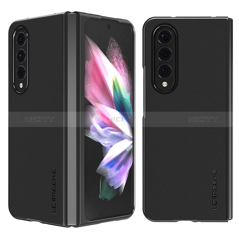 Funda Bumper Lujo Cuero y Plastico Mate Carcasa LC1 para Samsung Galaxy Z Fold3 5G Negro