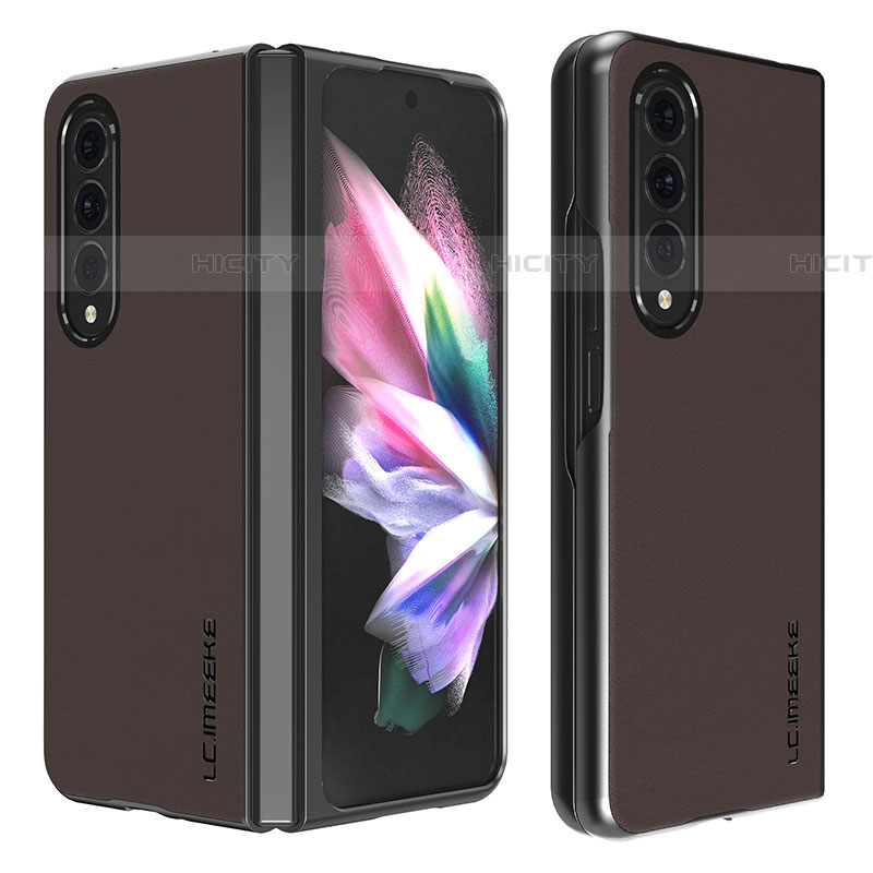 Funda Bumper Lujo Cuero y Plastico Mate Carcasa LC1 para Samsung Galaxy Z Fold4 5G Marron