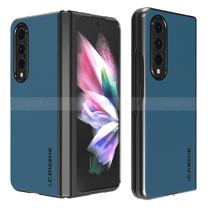 Funda Bumper Lujo Cuero y Plastico Mate Carcasa LC2 para Samsung Galaxy Z Fold3 5G Azul