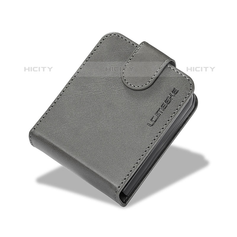 Funda Bumper Lujo Cuero y Plastico Mate Carcasa LC6 para Samsung Galaxy Z Flip5 5G Gris