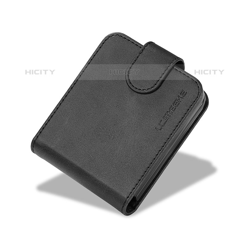 Funda Bumper Lujo Cuero y Plastico Mate Carcasa LC6 para Samsung Galaxy Z Flip5 5G Negro