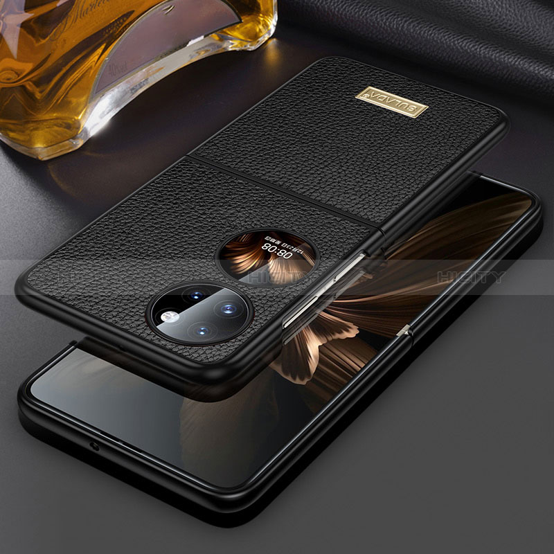 Funda Bumper Lujo Cuero y Plastico Mate Carcasa LD1 para Huawei P50 Pocket Negro