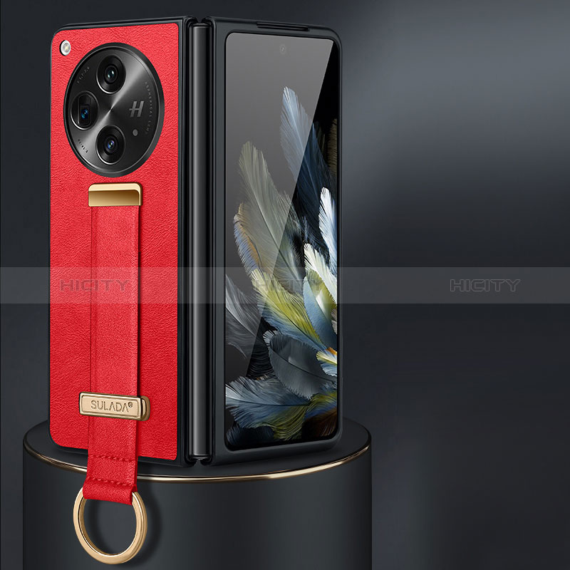 Funda Bumper Lujo Cuero y Plastico Mate Carcasa LD1 para OnePlus Open 5G Rojo