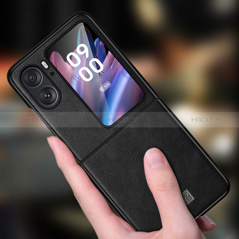 Funda Bumper Lujo Cuero y Plastico Mate Carcasa LD1 para Oppo Find N2 Flip 5G