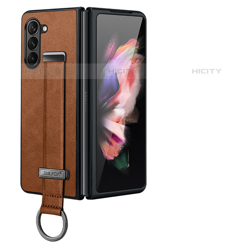 Funda Bumper Lujo Cuero y Plastico Mate Carcasa LD1 para Samsung Galaxy Z Fold5 5G Marron