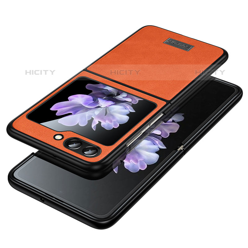 Funda Bumper Lujo Cuero y Plastico Mate Carcasa LD2 para Samsung Galaxy Z Flip5 5G Naranja