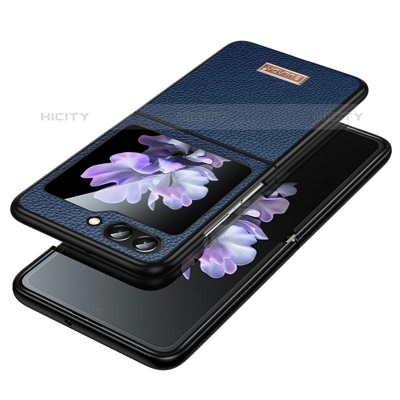 Funda Bumper Lujo Cuero y Plastico Mate Carcasa LD3 para Samsung Galaxy Z Flip5 5G Azul