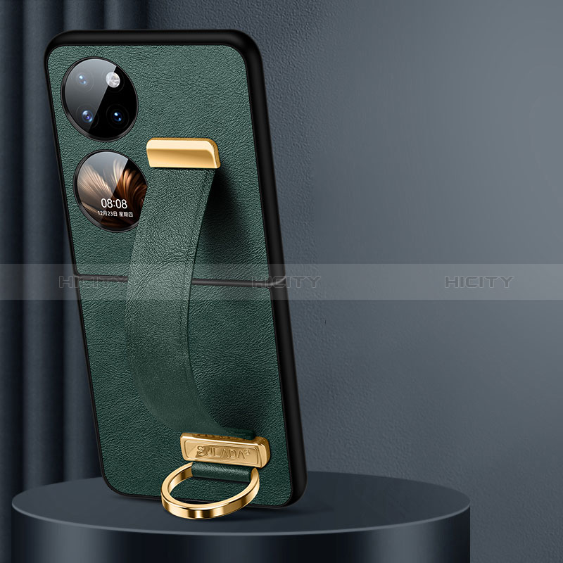 Funda Bumper Lujo Cuero y Plastico Mate Carcasa LD4 para Huawei P50 Pocket Verde