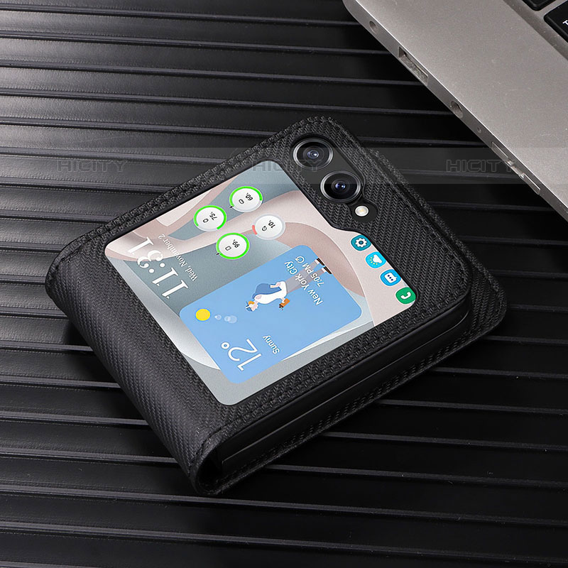 Funda Bumper Lujo Cuero y Plastico Mate Carcasa LZ1 para Samsung Galaxy Z Flip5 5G Negro