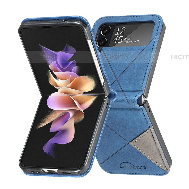 Funda Bumper Lujo Cuero y Plastico Mate Carcasa para Samsung Galaxy Z Flip4 5G Azul