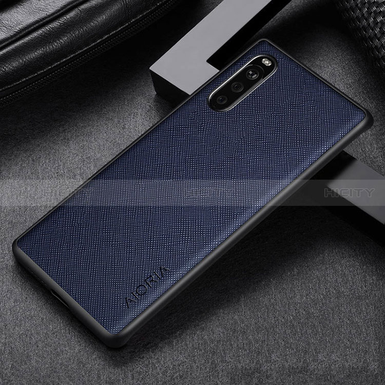 Funda Bumper Lujo Cuero y Plastico Mate Carcasa para Sony Xperia 10 III Azul